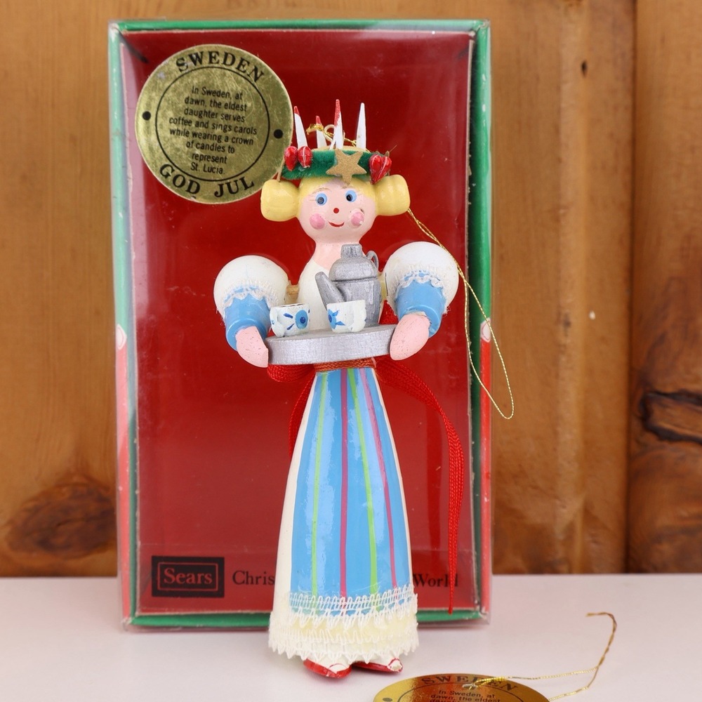 Vintage 1979 Sears Christmas Around the World Sweden St Lucia Ornament Boxed